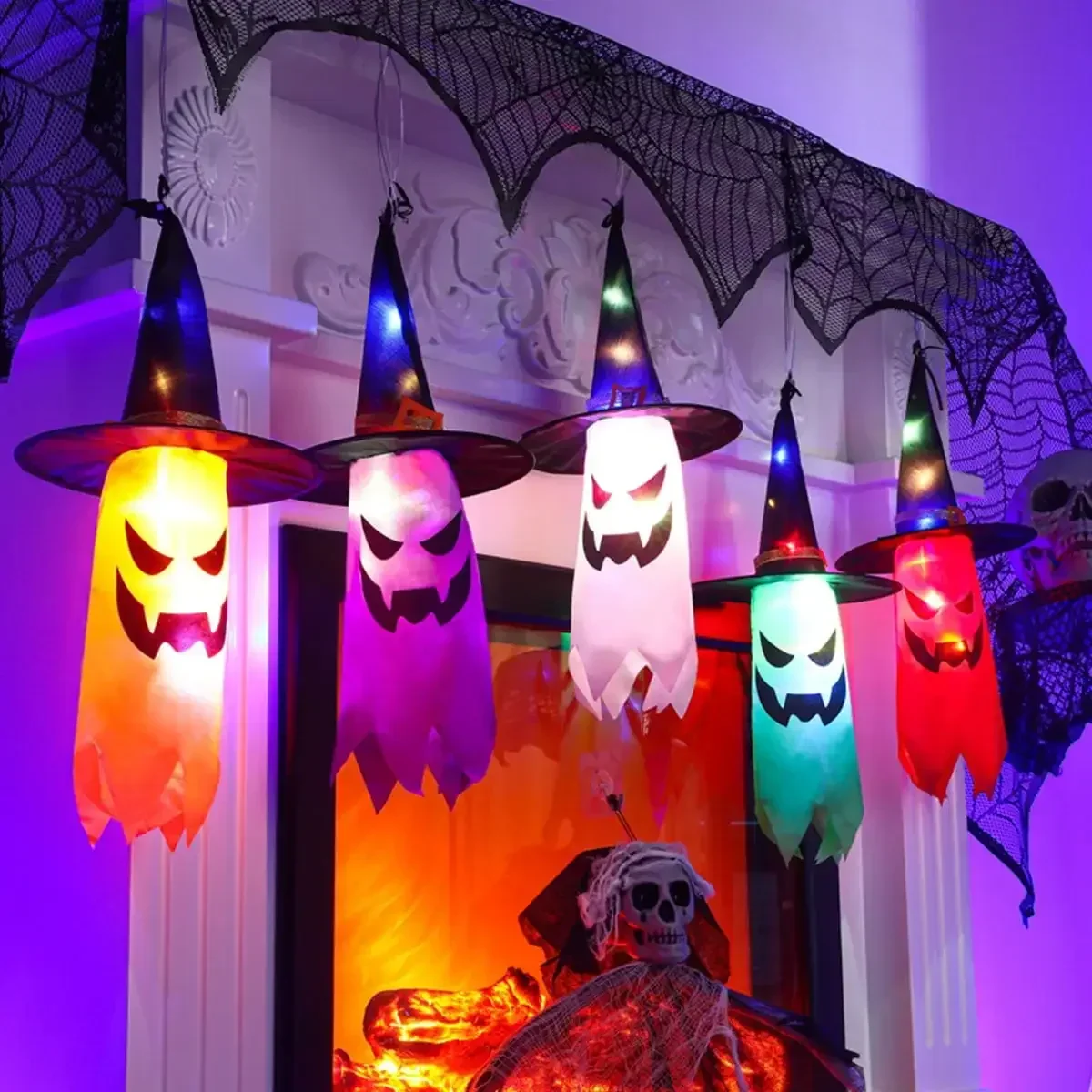 Lighting Decoration Ideas - 5-teilige Halloween-Lichterkette mit Hexenhut, farbige LED-Lichter,